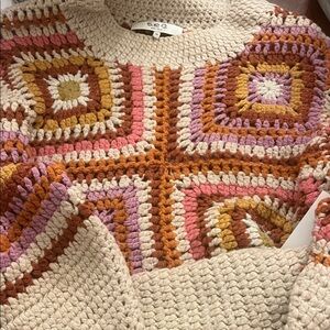 Sea New York  Colorful Crochet Crew Neck Sweater new medium Bette